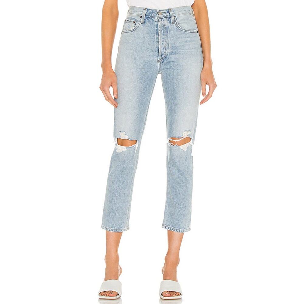 AGOLDE Jeans Riley High Rise Straight Crop Distressed Denim Capsule Clean Girl